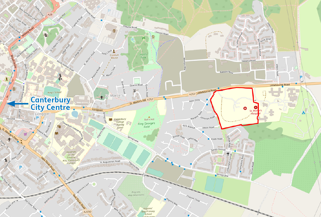 Map showing the site's location near Canterbury